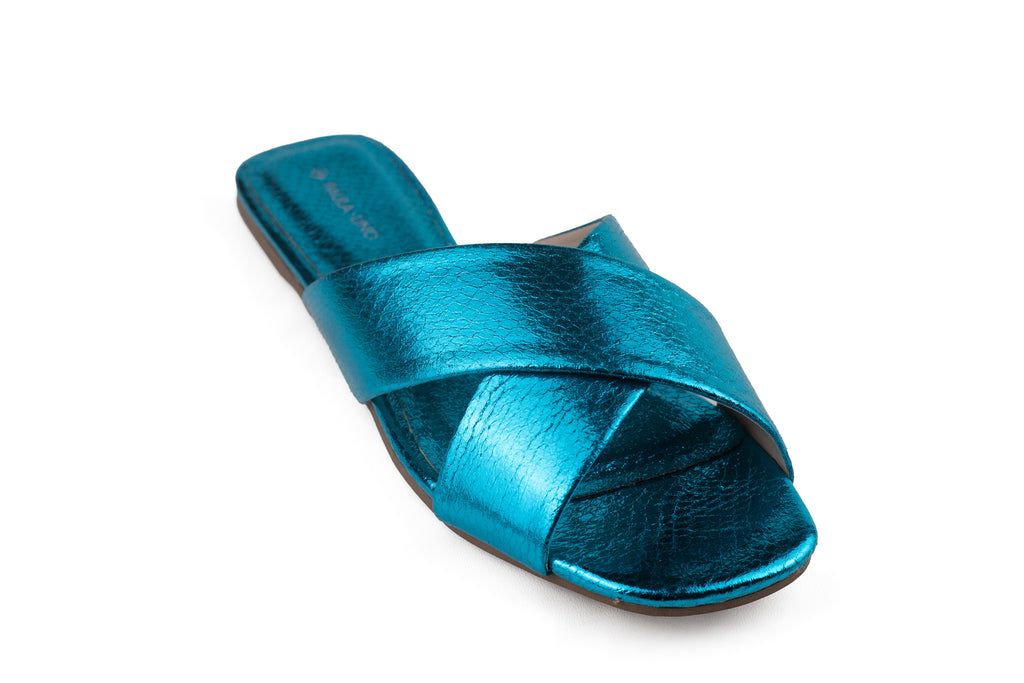 Rasteira Esmeralda Salto Baixo Azul