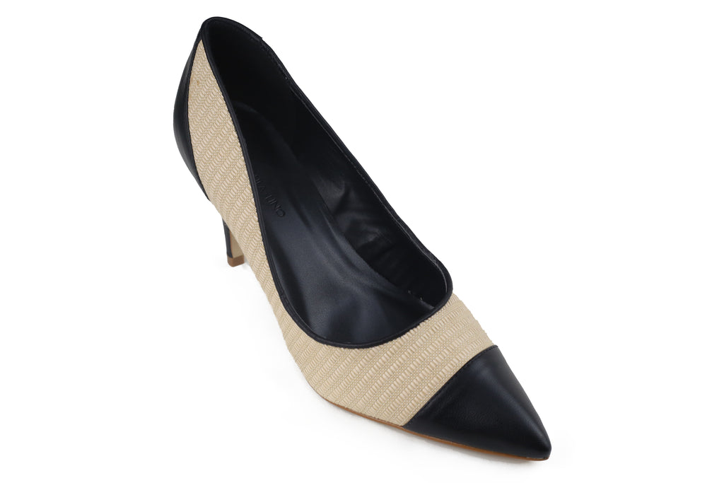 Sapato Cristina Salto Médio Creme E Preto