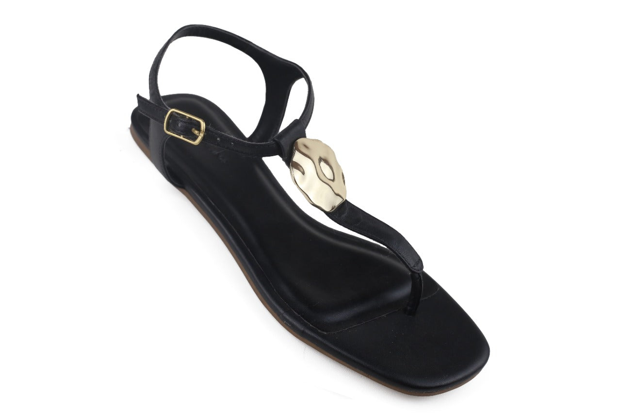 Rasteira Maria Salto Baixo Preta