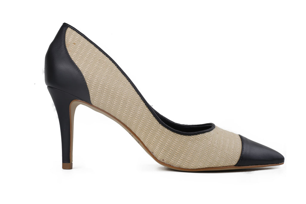 Sapato Cristina Salto Médio Creme E Preto
