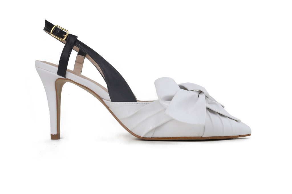 Slingback Beta Salto Médio Preto e Branco