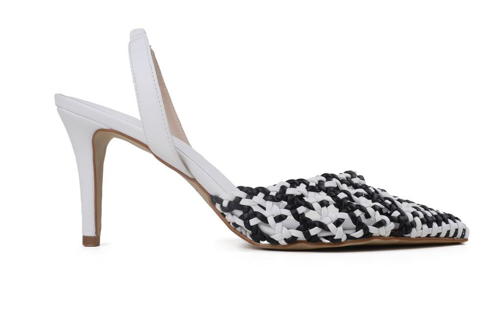 Slingback Izabel Salto Médio Preto e Branco