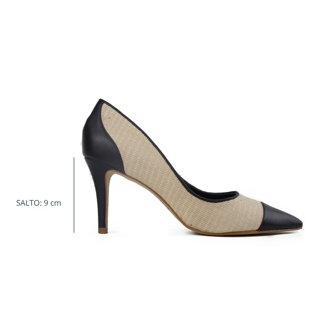 Sapato Cristina Salto Médio Creme E Preto
