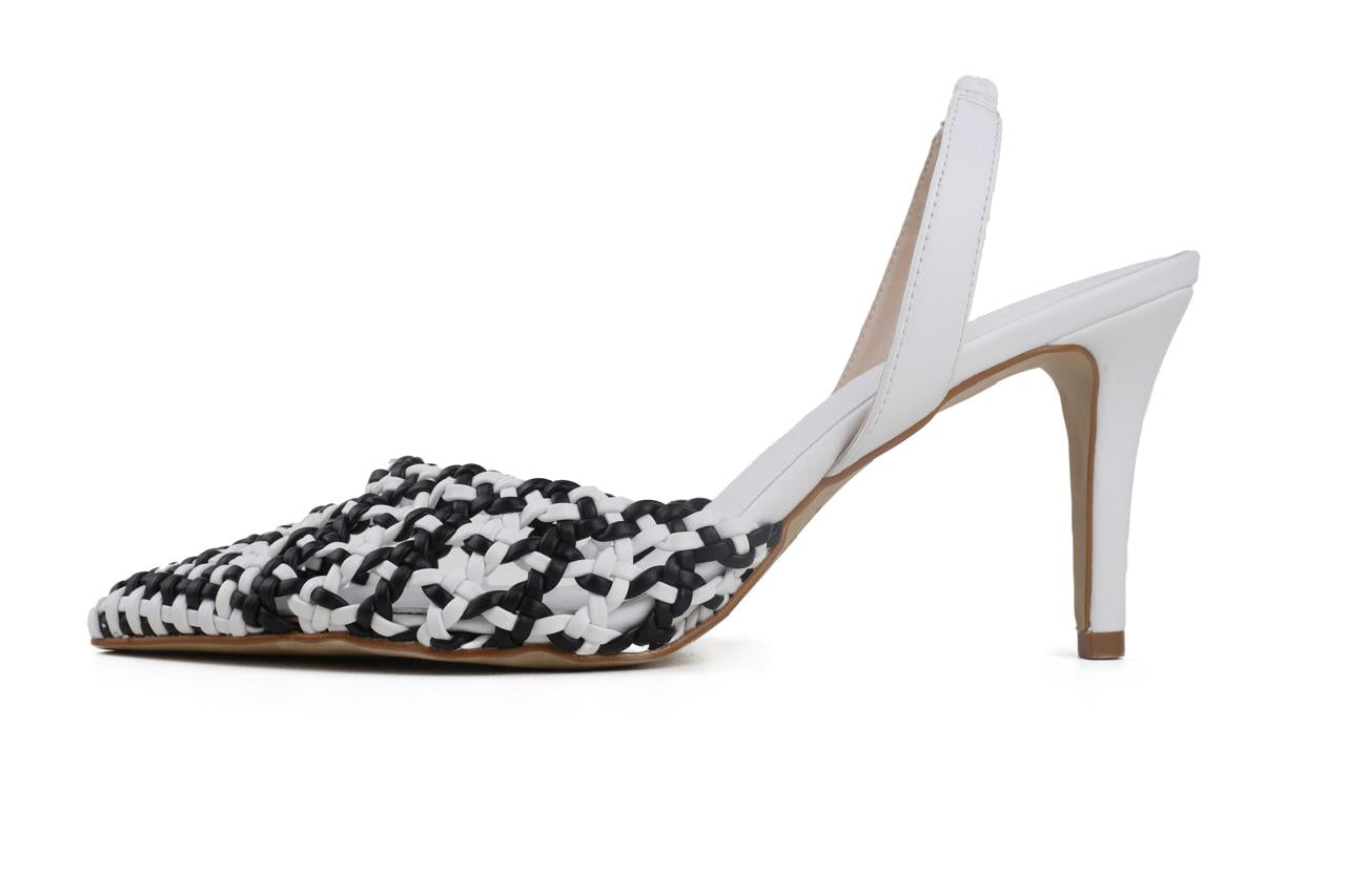 Slingback Izabel Salto Médio Preto e Branco