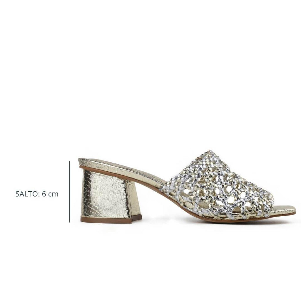 Tamanco Izabel Salto De Bloco Dourado