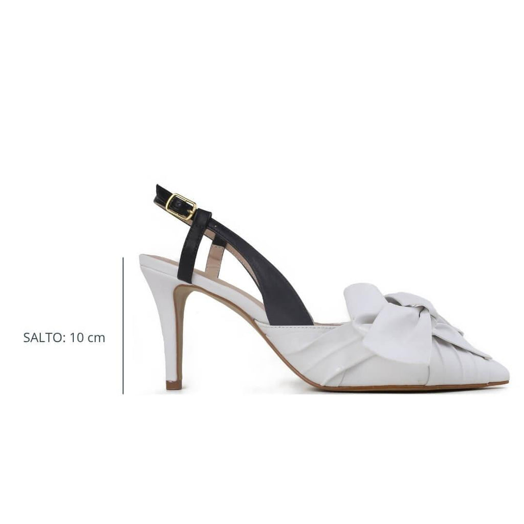 Slingback Beta Salto Médio Preto e Branco