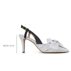 Slingback Beta Salto Médio Preto e Branco
